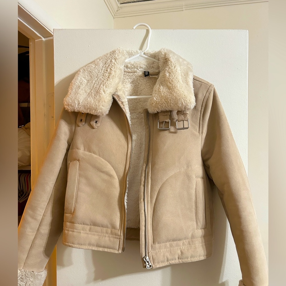 Faux leather jacket with fleece